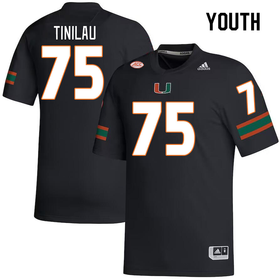 Youth #75 Frankie Tinilau Miami Hurricanes College Football Jerseys Stitched Sale-Black